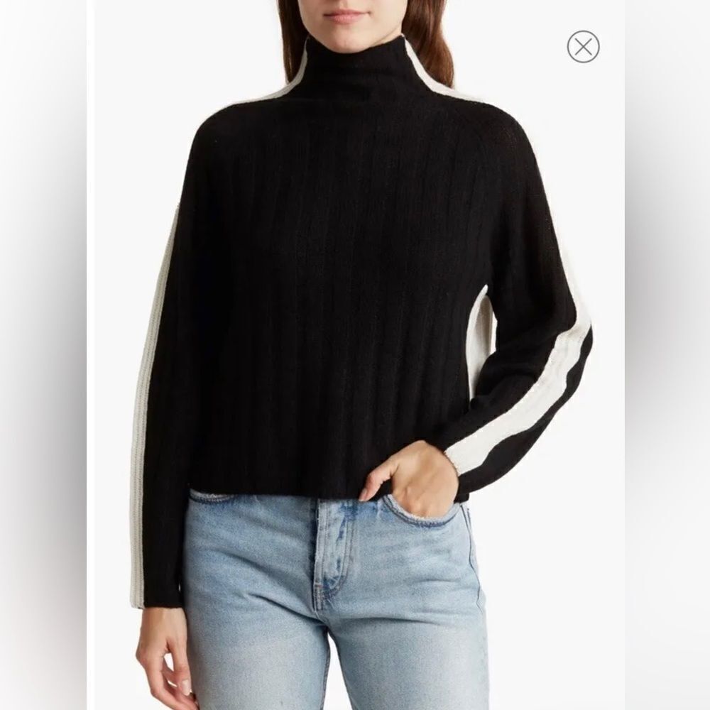 360 CASHMERE Jamie Colorblock Cashmere Blend Sweater Black White, Size S